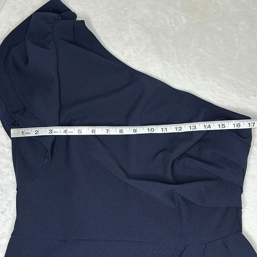 BTFBM One Shoulder Side Ruched Navy Dress Large - Picture 10 of 12